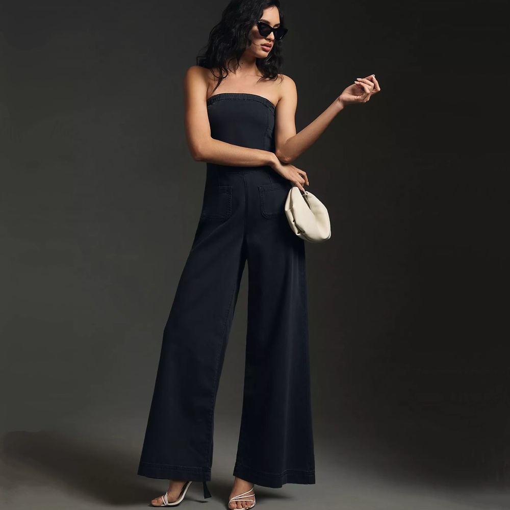 HTF Anthropologie Pilcro Strapless Polished Wide-Leg Denim Jumpsuit